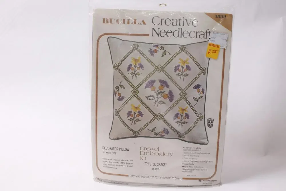 Thistle Grace Decorator Pillow Crewel Embroidery Kit by Bucilla ~ 260622-WH 1247